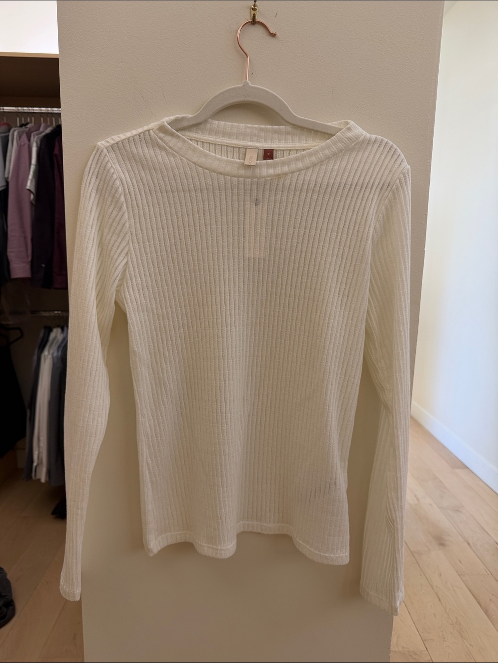 Pilcro Cream Ribbed Scoop-Neck Pullover